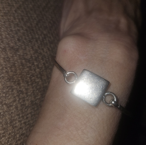 VINTAGE STERLING SET. BANGLE& RING W/THICK,SOLID SQUARE CENTER.RING SPINS!FAB!♡ - Picture 5 of 10